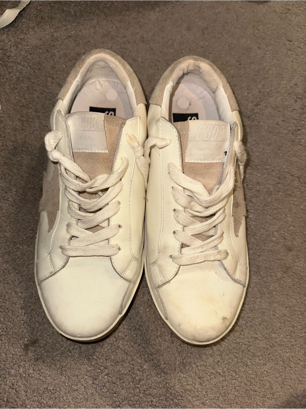 White Leather & Suede Lace-Up Sneakers - Neutral